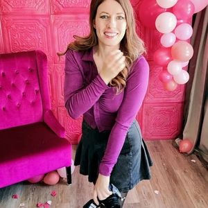 Fuschia Purple Long Sleeve Collard Crop Top